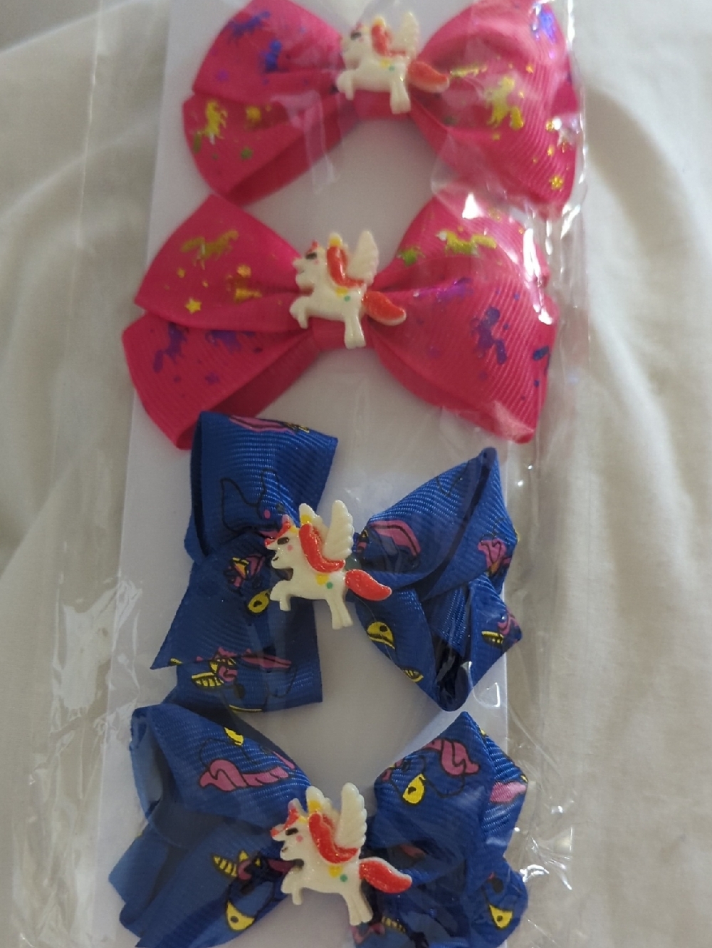 Unicorn Bow Hair Clips - Pink & Blue Set of 4